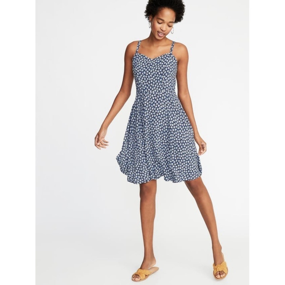 Old Navy Navy Blue White Floral Daisy Fit and Flare Cami Sundress Sz XL